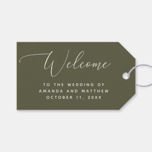 Étiquettes-cadeau Mariage Vert Olive Foncé. Bienvenue dans la Nature