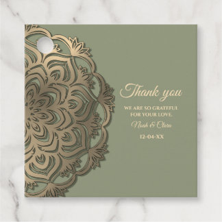 Étiquettes Cadeau Mariage Vert Sauge et Or avec Luxe Élégant