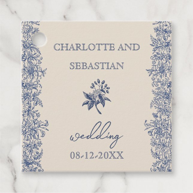 Étiquettes Cadeau Mariage vintage bleu (Devant)