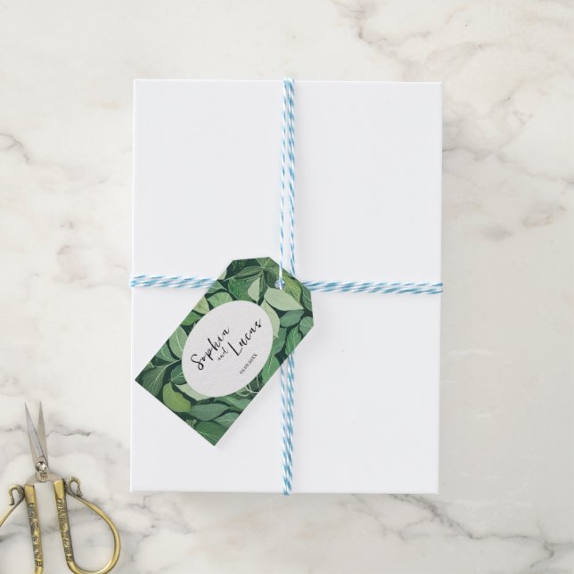 Étiquettes-cadeau Mariage Whimsical Green Feuille (With Twine)
