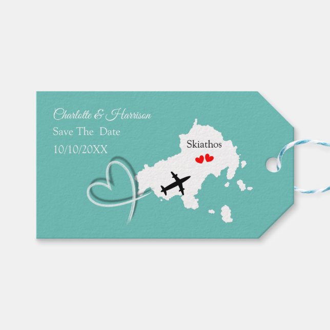 Étiquettes-cadeau Mariages À L'Étranger Skiathos Enregistrer La Date (Devant (Horizontal))