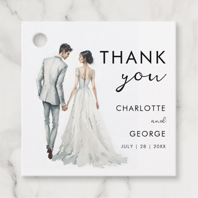 Étiquettes Cadeau Mariée Groom Aquarelle Illustration mariage faveur (Devant)