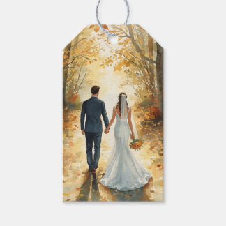 Étiquettes-cadeau Mariée & Marié à l'aquarelle d'automne Peinture de