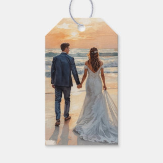 Étiquettes-cadeau Mariés à l'aquarelle de plage et peinture de maria