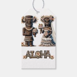 Étiquettes-cadeau Mariés Hawaïens Polynésiens Tiki pour un mariage