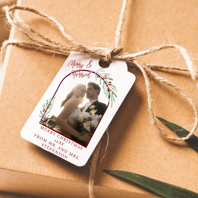 Étiquettes-cadeau Mariés sous le Gui Élégant Photo Noël (Créateur téléchargé)
