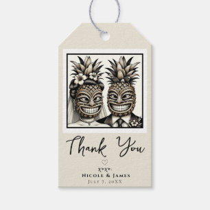 Étiquettes-cadeau Mariés Tête de Tiki d'ananas Aloha pour mariage