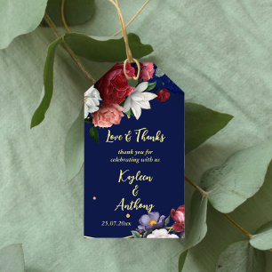 Étiquettes-cadeau Marine bleu bordeaux mariage rose merci