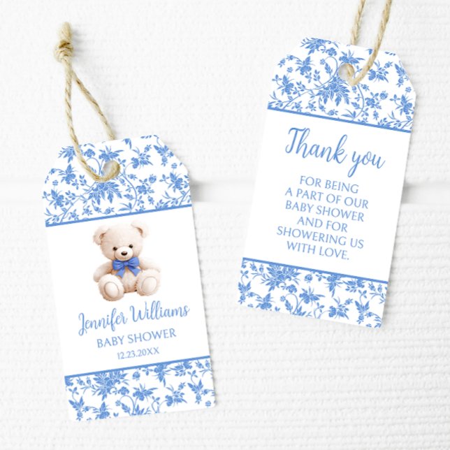 Étiquettes-cadeau Marine bleu ours en peluche bébé garçon douche mer (Créateur téléchargé)