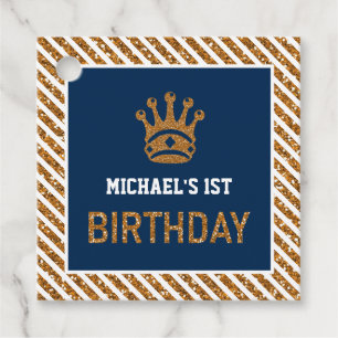 Étiquettes Cadeau Marine Blue Gold Royal Prince Crown Premier annive