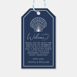 Étiquettes-cadeau Marine Blue Seashell Beach Mariage élégant Bienven