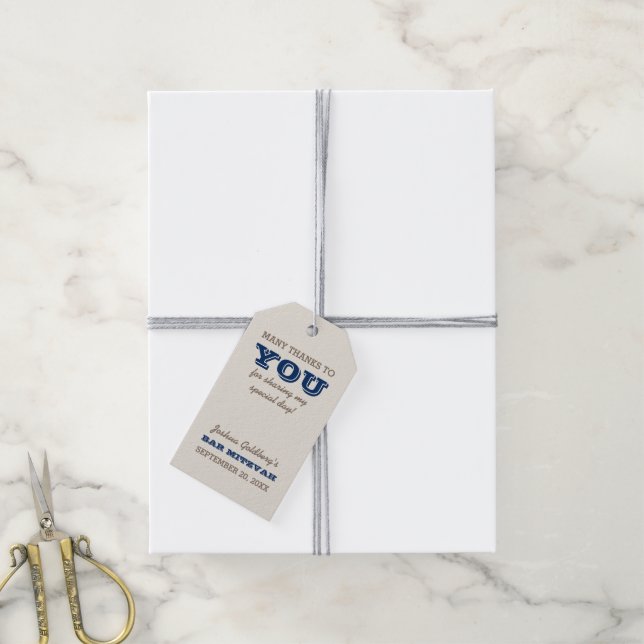 Étiquettes-cadeau Marine Blue & Silver Bar Mitzvah Merci (Avec de la ficelle)