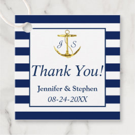 Étiquettes Cadeau Marine Blue Stripes Ancre or Mariage classique