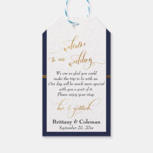Étiquettes-cadeau Marine et or Bienvenue Amour & Gratitude Mariage