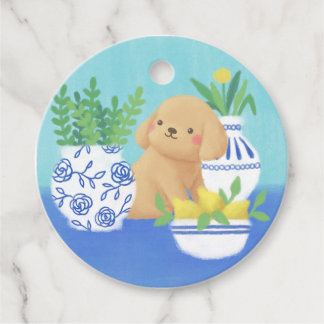 Étiquettes Cadeau Marionnette mignonne avec Plantes, citrons et fleu