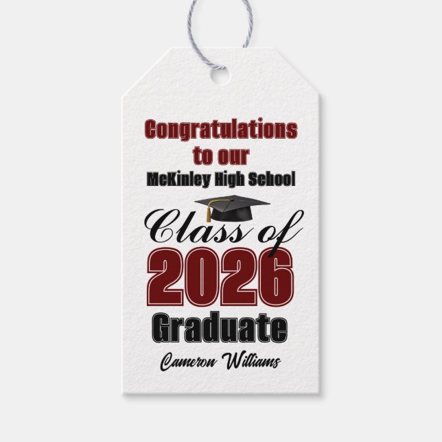 Étiquettes-cadeau Maroon Class of 2026 Graduation Party Custom (Devant)