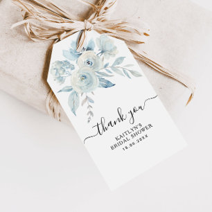 Étiquettes-cadeau marque-cadeau de douche à fleurs bleu clair