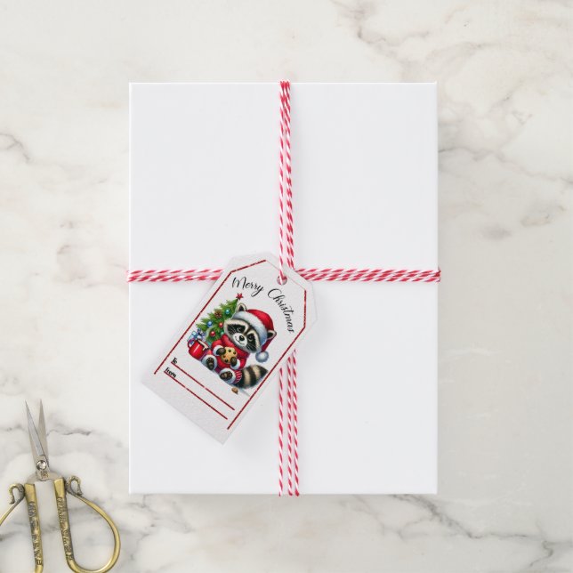 Étiquettes-cadeau Marque de Noël du raton laveur (Avec de la ficelle)