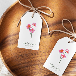 Étiquettes-cadeau Marque florale moderne rose minimaliste