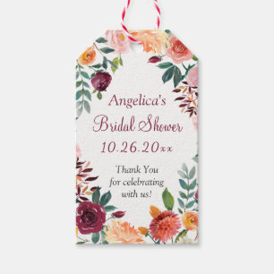 Étiquettes-cadeau Marsala Rose Orange Fleurs Mariage Merci Cadeau