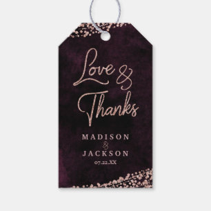 Étiquettes-cadeau Marsala Vin & Rose Or Mariage Amour & Merci