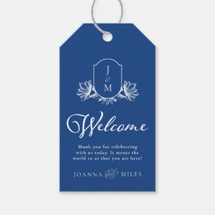 Étiquettes-cadeau Marseilles Bleu Mariage Monogram Crest Bienvenue