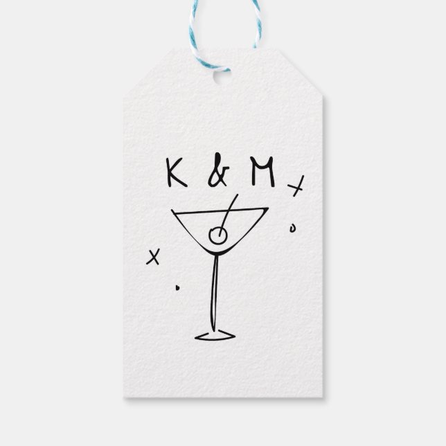 Étiquettes-cadeau Martini Whimsical Rétro Main Tirée Initiales Perso (Dos)