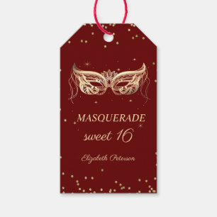 Étiquettes-cadeau Mascarade Or Diamants Rouge Sweet 16