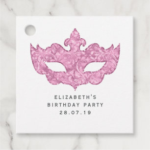 Étiquettes Cadeau Masque de masquerade rose vintage et damas