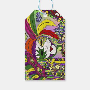 Étiquettes-cadeau Masque de plumes de Mardi Gras psychédélique