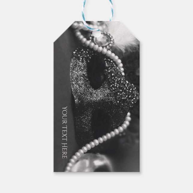 Étiquettes-cadeau Masque noir & blanc Masquerade Masque & Perles Par (Devant)