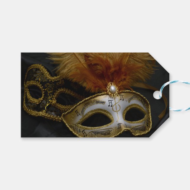 Étiquettes-cadeau Masquerade de Gold Carnival Ventian (Devant (Horizontal))
