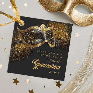 Étiquettes Cadeau Masquerade Masque Quinceanera Black Gold ID1031