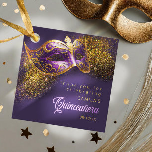 Étiquettes Cadeau Masquerade Masque Quinceanera Purple Gold ID1031