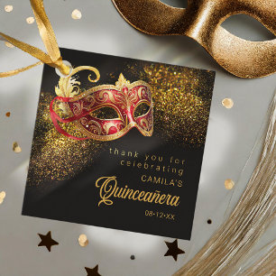 Étiquettes Cadeau Masquerade Masque Quinceanera Rouge Or ID1031