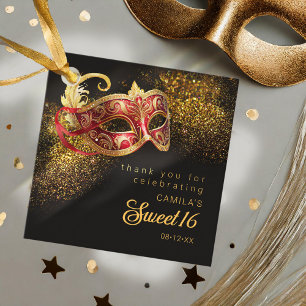 Étiquettes Cadeau Masquerade Masque Sweet 16 Rouge Or ID1032