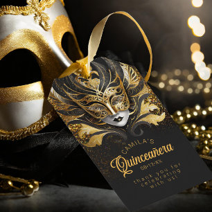 Étiquettes-cadeau Masquerade Quinceanera Black Gold V2 ID1031