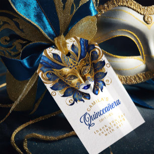 Étiquettes-cadeau Masquerade Quinceanera Blue Gold ID1031