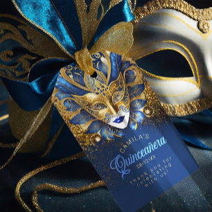 Étiquettes-cadeau Masquerade Quinceanera Blue Gold V2 ID1031