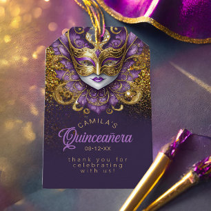 Étiquettes-cadeau Masquerade Quinceanera Purple Gold V2 ID1031