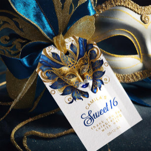 Étiquettes-cadeau Masquerade Sweet 16 Bleu Or ID1032