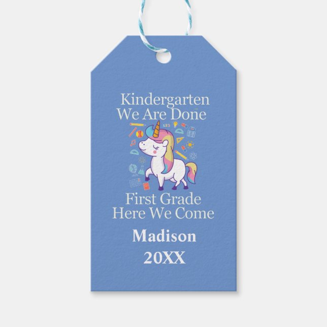 Étiquettes-cadeau Maternelle Graduation Première Année Unicorne (Devant)