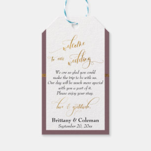 Étiquettes-cadeau Mauve et or Bienvenue Amour & Gratitude Mariage