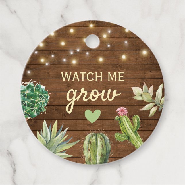 Étiquettes Cadeau Me Regarder Croissance Baby shower Rustique Cactus (Devant)