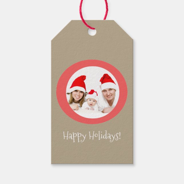 Étiquettes-cadeau Médaillon de Noël Photo personnalisée et voeux (Devant)