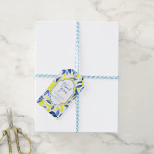 Étiquettes-cadeau Mediterranean Blue Yellow Citrons Enterrement de V
