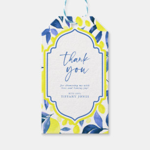 Étiquettes-cadeau Mediterranean Blue Yellow Citrons Shower de Mariag
