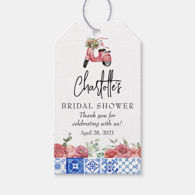 Étiquettes-cadeau Méditerranée Italie Floral Fête des mariées rose (Devant)