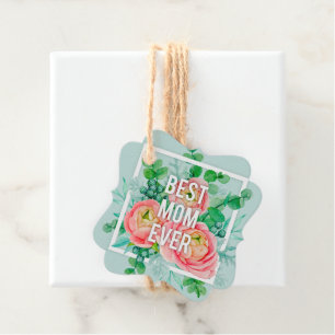 Étiquettes Cadeau Meilleure Maman Ever Aquarelle Floral Menthe & Ros