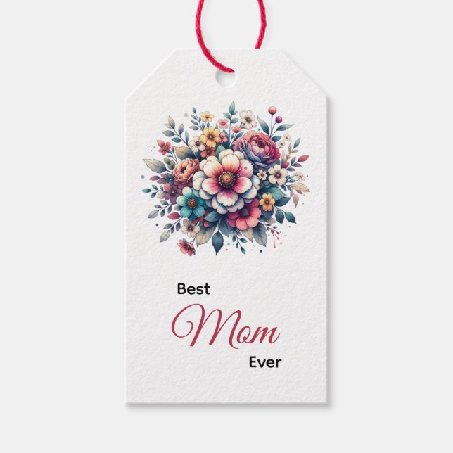 Étiquettes-cadeau Meilleure maman jamais l'aquarelle florale (Devant)